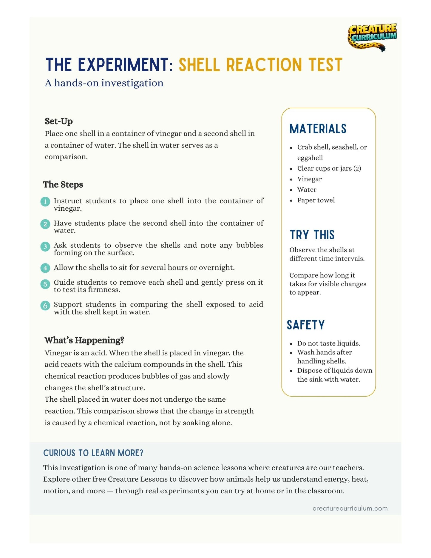 Acids and Chemical Reactions - Crabs