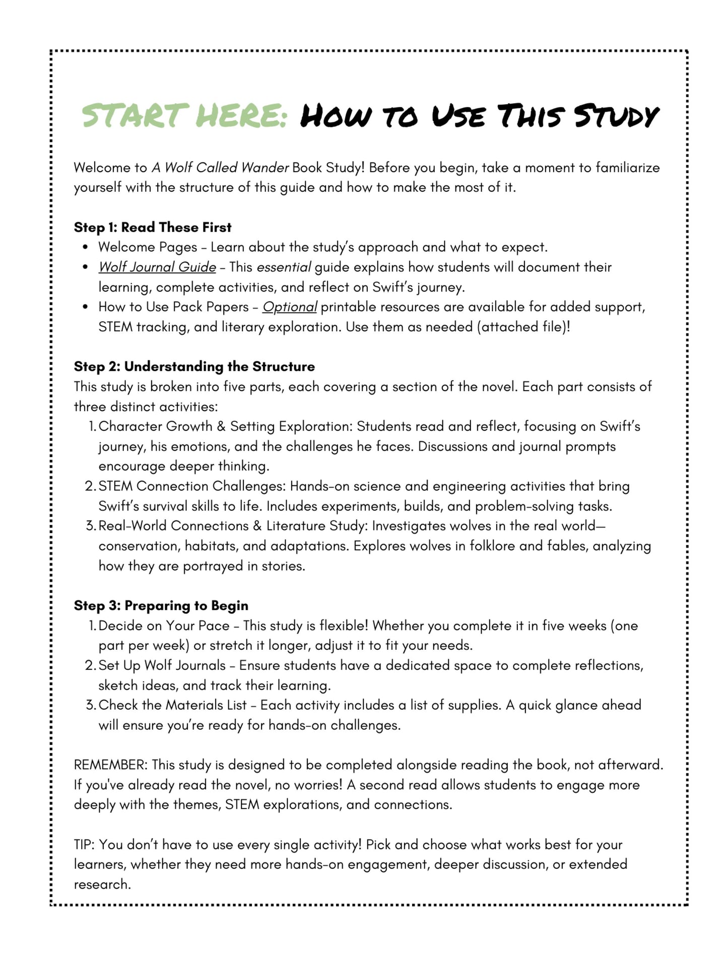 A Wolf Called Wander Novel - Book Study