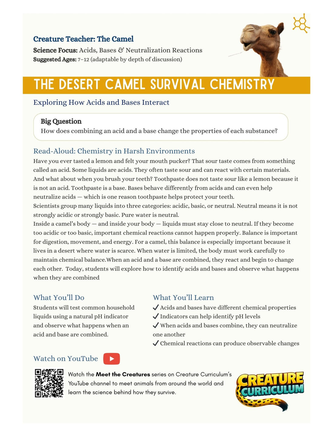 Acids, Bases and Neutralization Reactions - Camels – Creature Curriculum