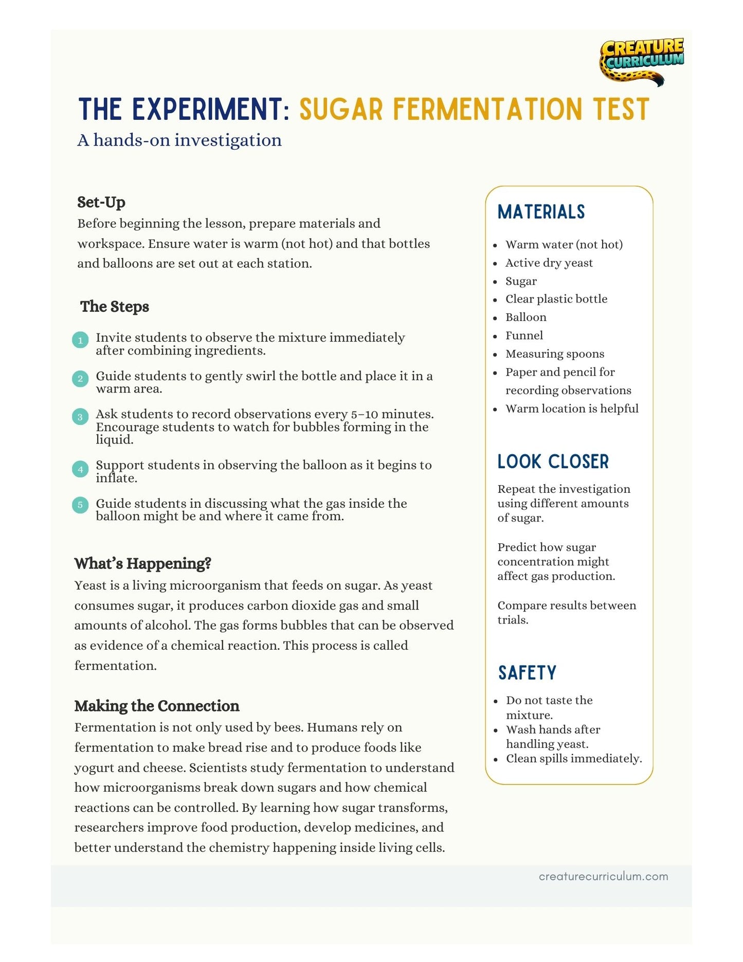 Chemical Change, Sugars & Fermentation - Honeybees